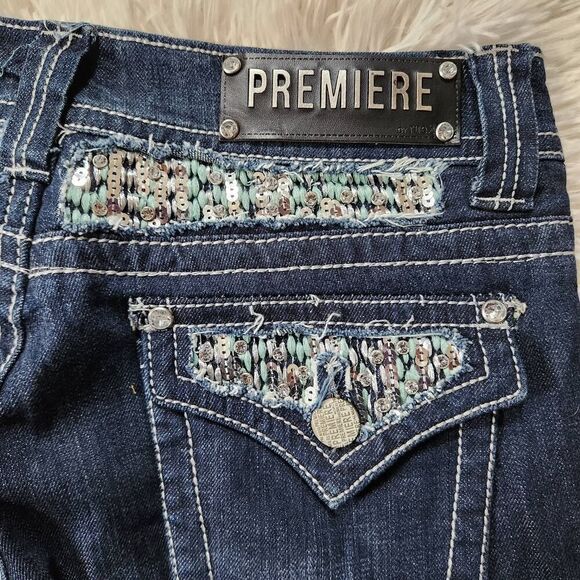 Premiere Rue 21 Denim Jeans Dark Stone Wash Sequin Rhinestones - Picture 11 of 13